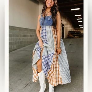 Denim patchwork suspenders dress - nwot - size small